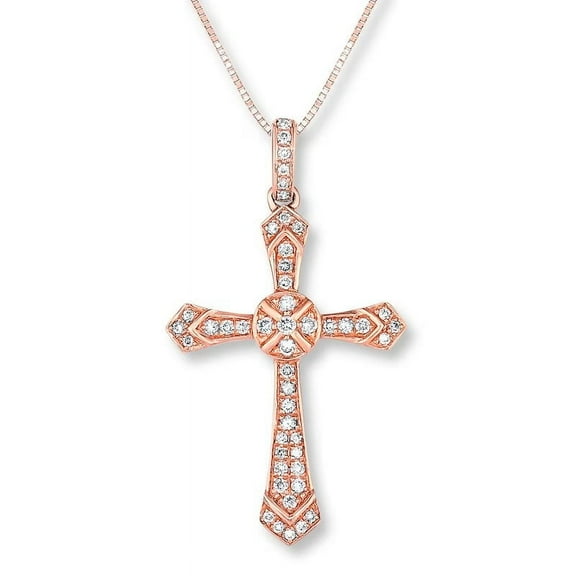 1.00 Ct Round Cut VS1 Real Diamond Beautiful New Cross Pendant Necklace for Ladies Solid 14K Rose Gold With 18 inches chain