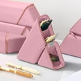 thumbnail image 4 of Roiihwy Standing Aesthetic Triangular Design Pencil Case Pouch, Portable Pen Bag Holder Wide with Drawer(Pink), 4 of 6
