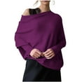 thumbnail image 2 of VISALY Knitted Pullover Sweaters Crochet Sweaters Light Weight Sweaters Casual Long Sleeve Tops Winter Knit Drop Shoulder Sweater Fall Boat Neck Sweater Running Sweatshirts Plain Sweatshirt Purple Xl, 2 of 7