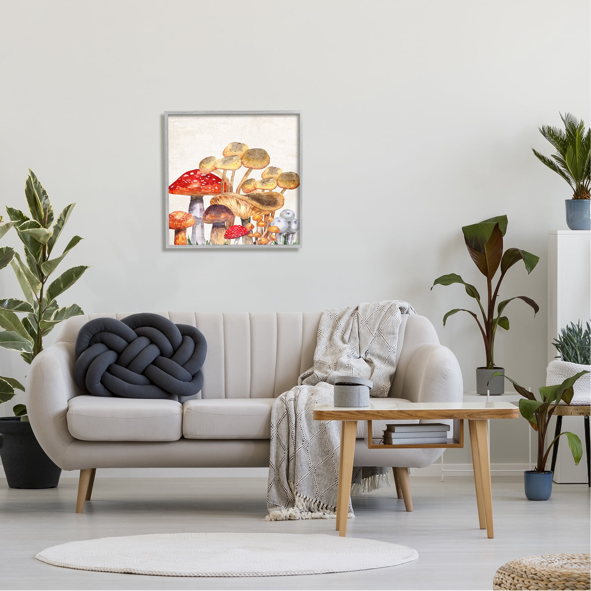 Stupell Industries Mixed Woodland Mushrooms Botanical & Floral Painting Gray Framed Art Print Wall Art, 24 x 24