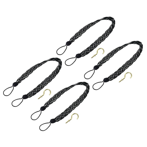 Uxcell 4Pack 23" Sujetadores de cortina trenzados con ganchos, negro/plata