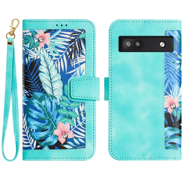 Compatible with Google Pixel 6A Vintage Flower Wallet Case Magnetic Closure Cover with Card Slots