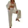 thumbnail image 5 of Douhoow Womens Two Piece Vacation Outfits Beach Buttons Down Shirts Top Wide Leg Pants Casual Set, 5 of 9