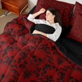 thumbnail image 4 of jejeloiu Bold Skull 7pcs Queen Bedding,Gothic Damask Bedding Comforter Set Queen For Adults,Red Black,Black Reversible, 4 of 7