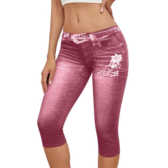 MLQIDK Pedal Pushers for Women Denim Capri Jeans Knee Length Trendy Summer Elastic Waist Work Capris Dressy Casual Denim Capris with Pockets Red M