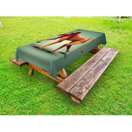 

Geometric Outdoor Tablecloth Wildlife Vector Illustration of Polygonal Monkey Baboon Artwork Print Decorative Washable Fabric Picnic Tablecloth 58 X 104 Inches Orange Forest Green by Ambesonne