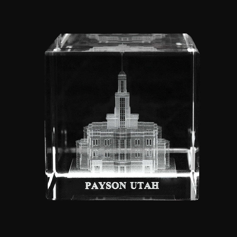 Payson Utah Temple Laser Engraved Crystal Cube by Ringmasters