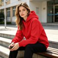 thumbnail image 7 of Hoodies for Women Casual Drawstring Hooded Sweatshirts Pullover Fall Winter Clothing with Hood and Pocket Red S, 7 of 7
