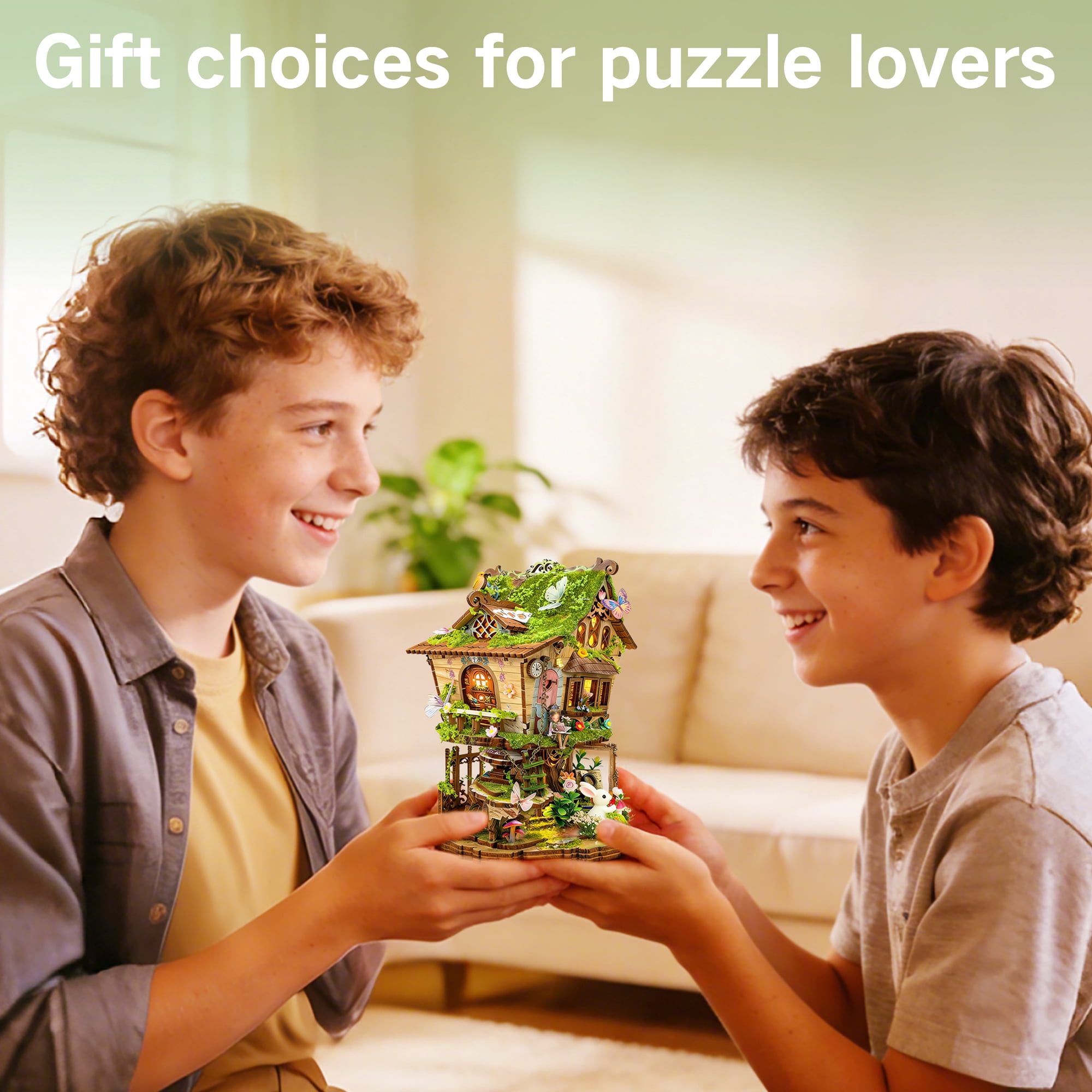 BELEEV 3D Wooden Puzzle Model Building Kit, Miniature House Kit with LED Light, Fantasy Tree House Book Nook Kit for Adults, Dollhouse Bookshelf Decor, Creative DIY Crafts Gift for Teens Adults