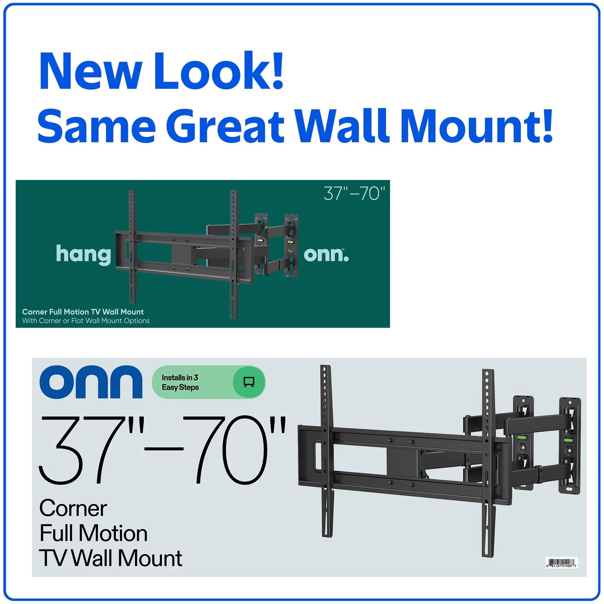 onn Corner Full Motion TV Mount for 37" to 70" TVs, UL Listed, swivel ±60°, up to ±20°Tilting
