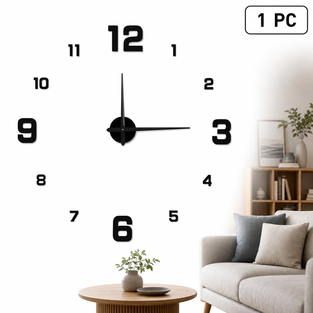 3 D DIY Wall Clock Frameless, Luminous Acrylic Number Stickers, Silent Quartz Modern Wall Decor 19 . 7 in 3 D DIY Wall Clock Frameless, Luminous Acrylic Number Stickers, Silent Quartz Modern Wall Decor 19