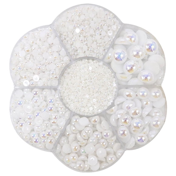 Rongfmy 2800 Pieces Half Pearls Flat Back Loose Bead for Nail Art Making Scrapbook white
