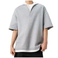 thumbnail image 2 of Bzhegqhd Men's Casual Solid Color Fake Two Piece V-neck Button Short Sleeve Hooded Blouse, 2 of 7