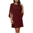 thumbnail image 3 of Zorckvet A Line Dresses for Women Summer Mid Length Soft Crewneck Flowy Short Sleeve Womens Dress Fashion, 3 of 9