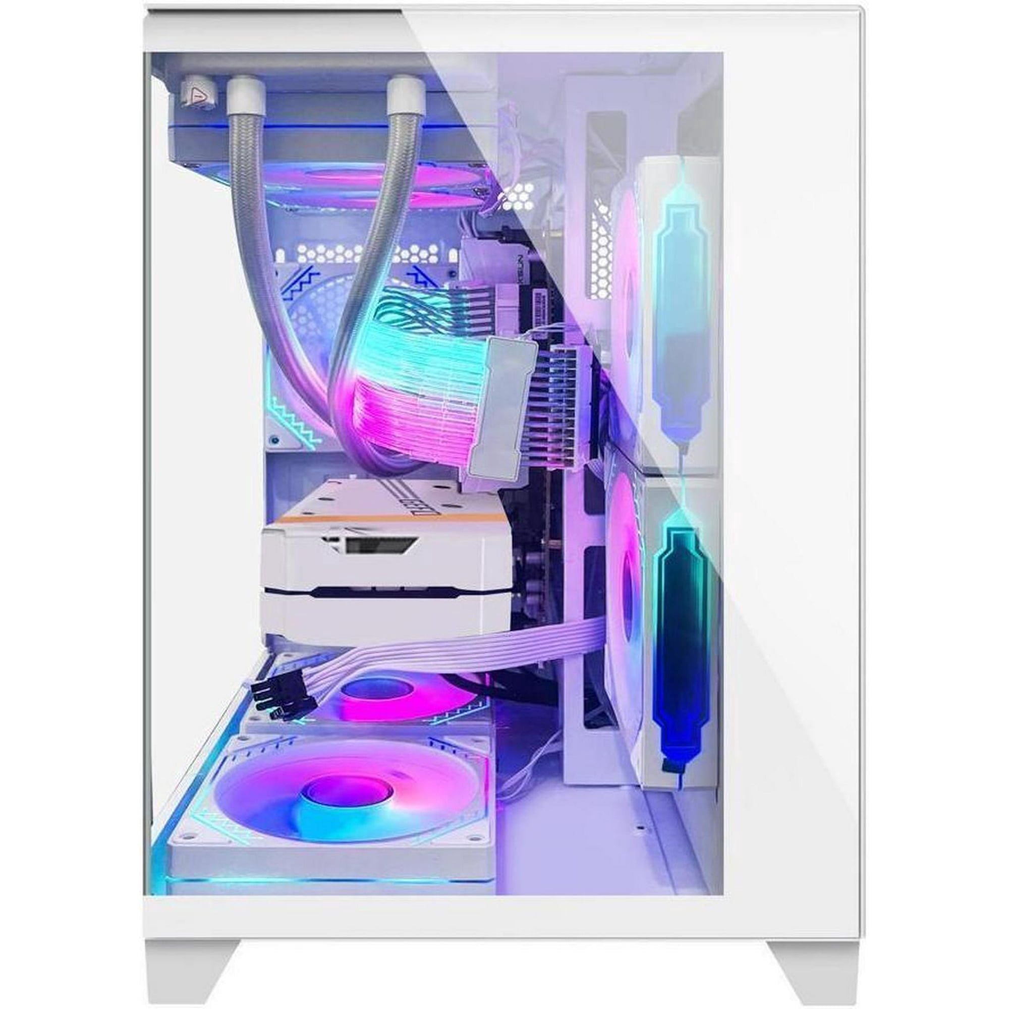 Hoengager Gaming PC Desktop -AMD Ryzen 7 5700X 3.4 GHz- GeForce RTX 5060 8GB-32GB DDR4 RAM-1TB M.2 SSD-240 Liquid Cooler -RGB Fans-Windows 11 -White