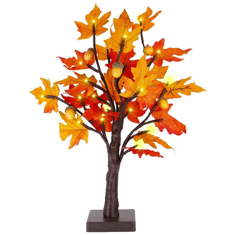 Thanksgiving Table Decoration Lights Gesh Tabletop Lighted Maple Tree Battery Operated Maple Leaves and Acorn Autumn Tree 