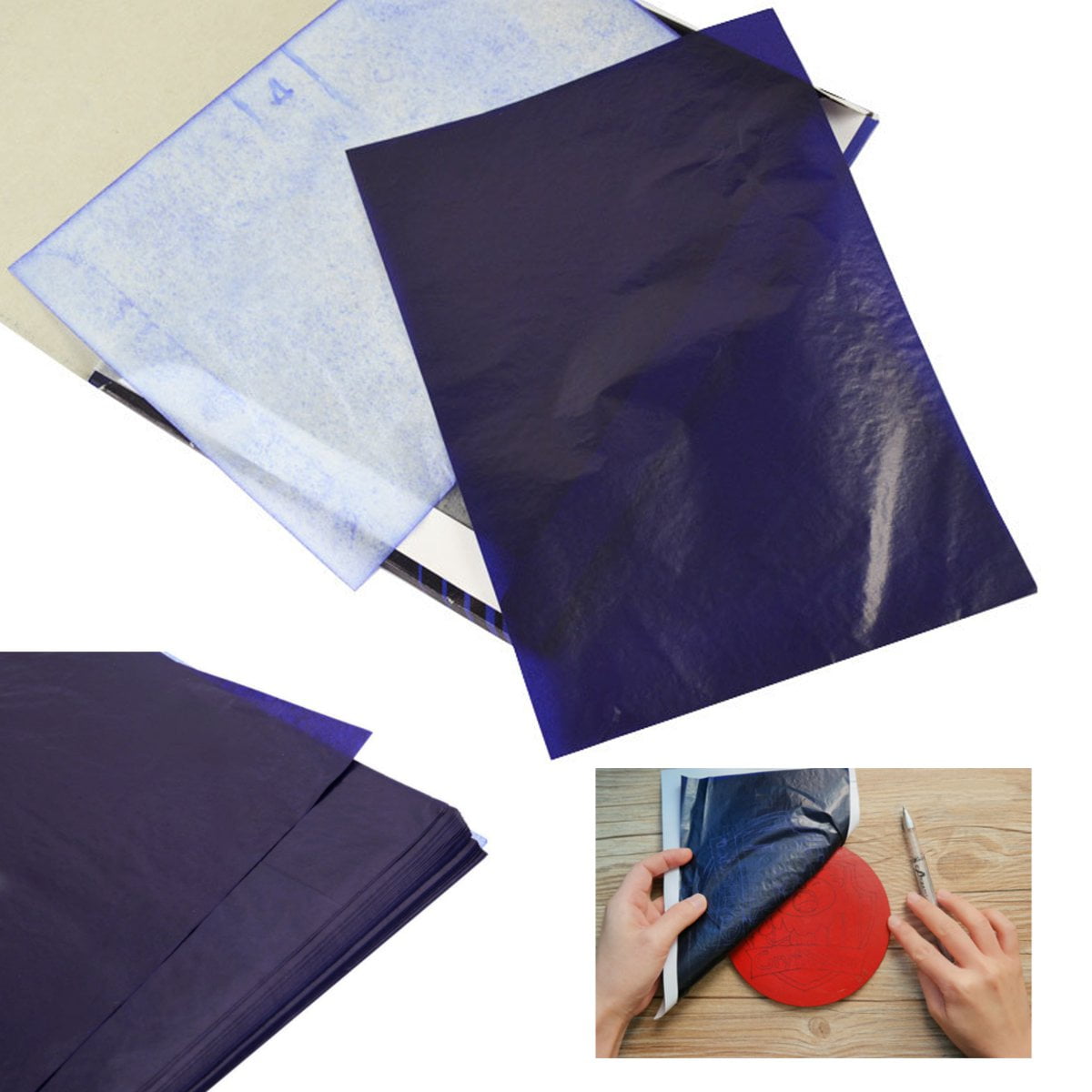 100 Carbon Paper, Dark Blue Graphite Transfer Tracing Paper Copy Graphite Paper Sheets for Wood