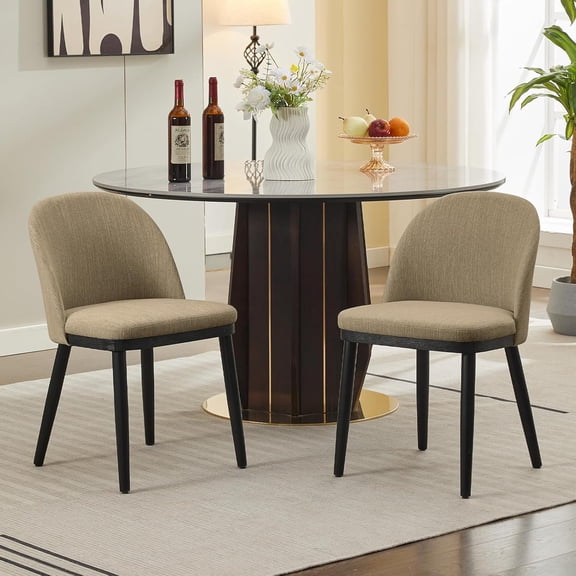 Upholstered Dining Chairs Set of 2,Modern Fabric Dinner Chairs with Wood Legs,Large Dining Room Kitchen Chairs with High Back and Deep Seat for Dining Room Kitchen Restaurant,Camel