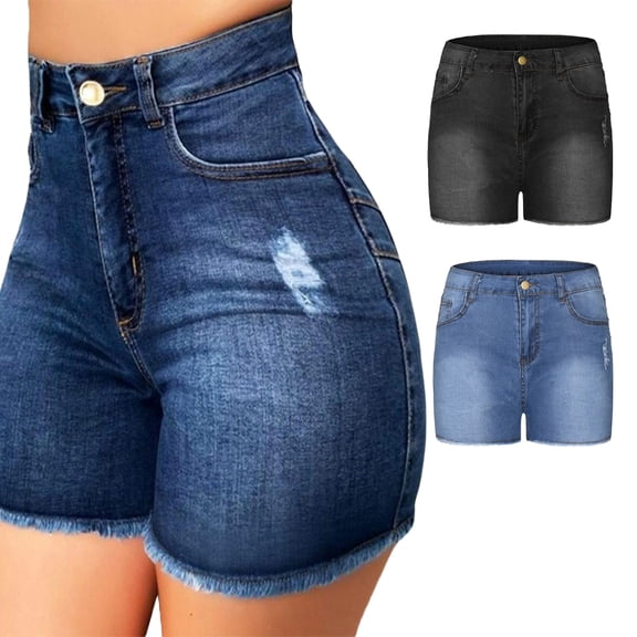 LYMAYTER Female Jeans Shorts Tight Stretchy Jeans Shorts Casual High Waisted Women Denim Shorts S-2XL