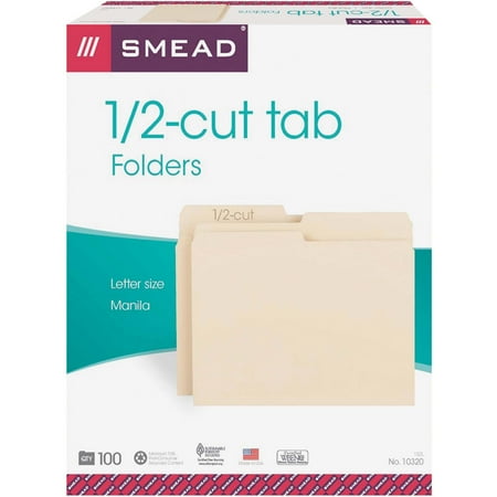 - Smead, SMD10320, 1/2 Cut Top Tab Manila File Folders, 100 / Box, Manila