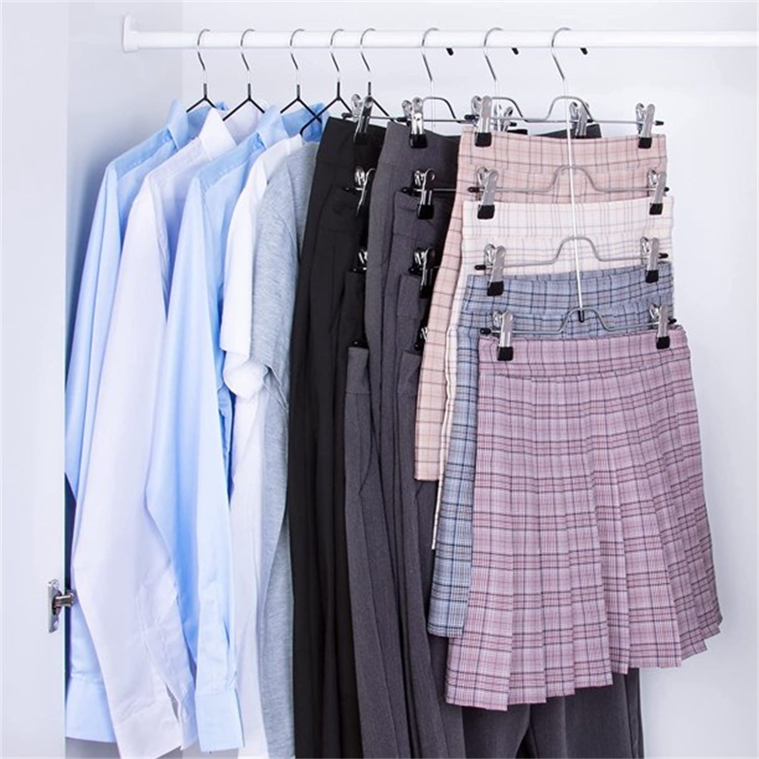 Skirt Pants Hangers, Pants Hangers Space Saving, 4 Tier Metal Skirt Hanger with Adjustable Clips Pants Trouser Hangers Closet Organizer for Jeans, Slacks, Shorts (2 Pack Black) by Casewin