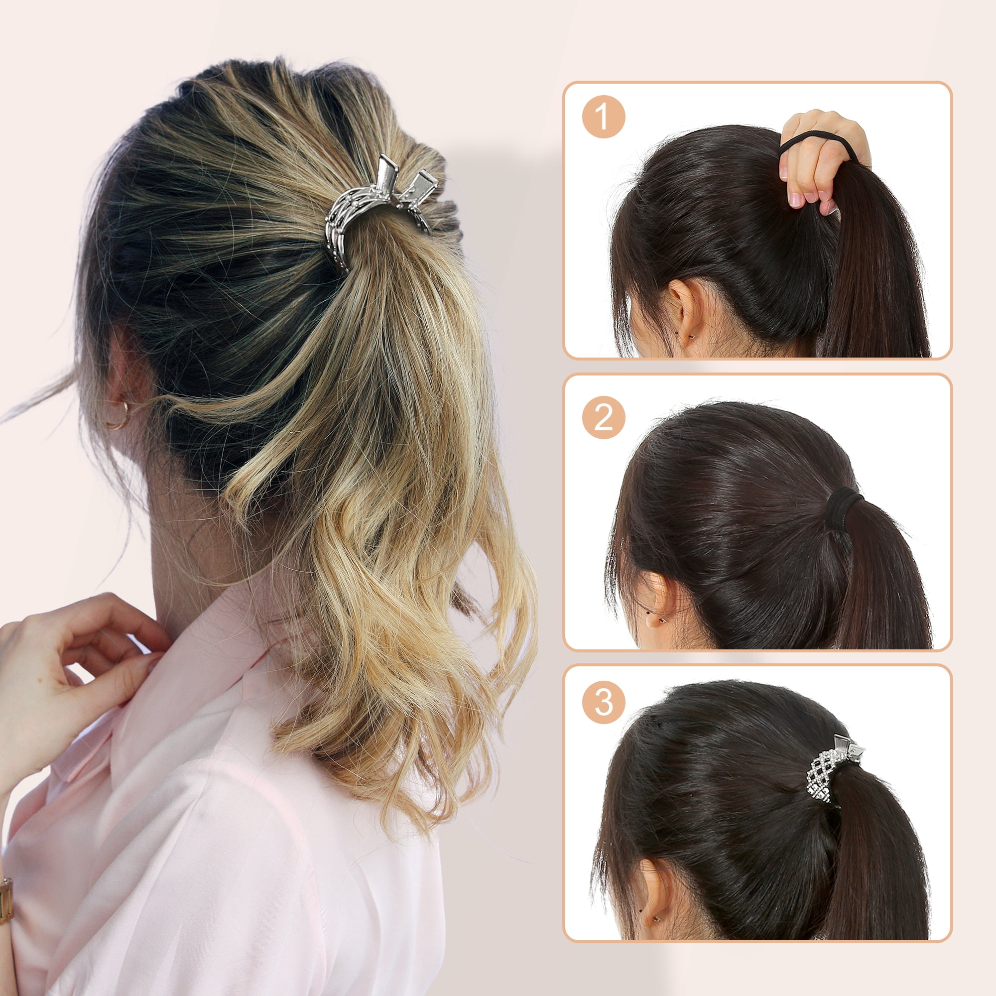 Unique Bargains 3Pcs High Ponytail Metal Claw Nonslip Accessories