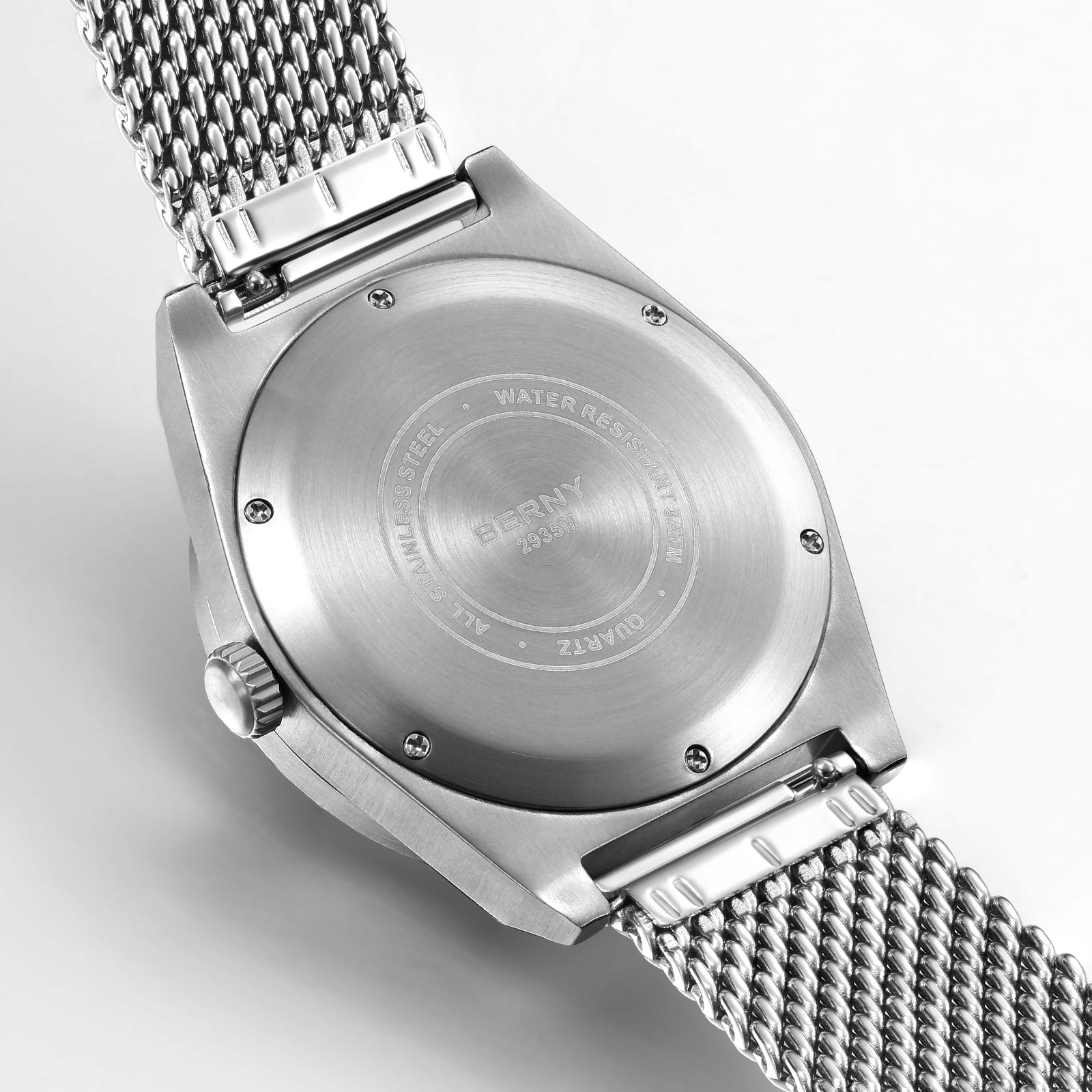 BERNY Silver Watch for Men, Classic Vintage Quartz Analog Watch with Day & Date Calendar, Stainless Steel Mesh Band, Luminous, Waterproof, Fashion Sport Casual Men's Wrist Watches (Blue)