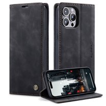 ELEHOLD Luxury Leather Wallet Case for iPhone 15 Pro Max with Card Slots Money Pocket Kickstand Function Magnetic Closure Shockproof Anti-Scratch Purse Case for iPhone 15 Pro Max 6.7",Black