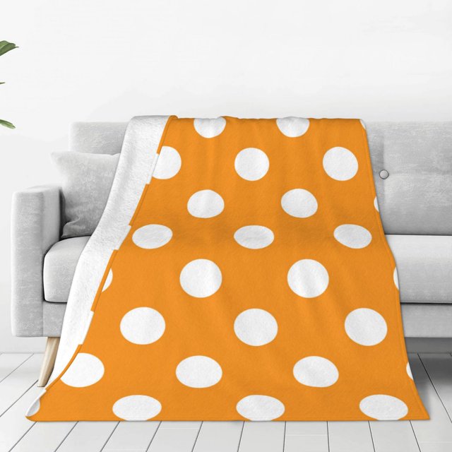 Balery Orange And White Polka Dot Manta de Felpa Suave y Acogedora – Cobija de Franela Aterciopelada para Cama, Lavable y Cálida para Sofá, Mascotas, Transpirable-40"x30"
