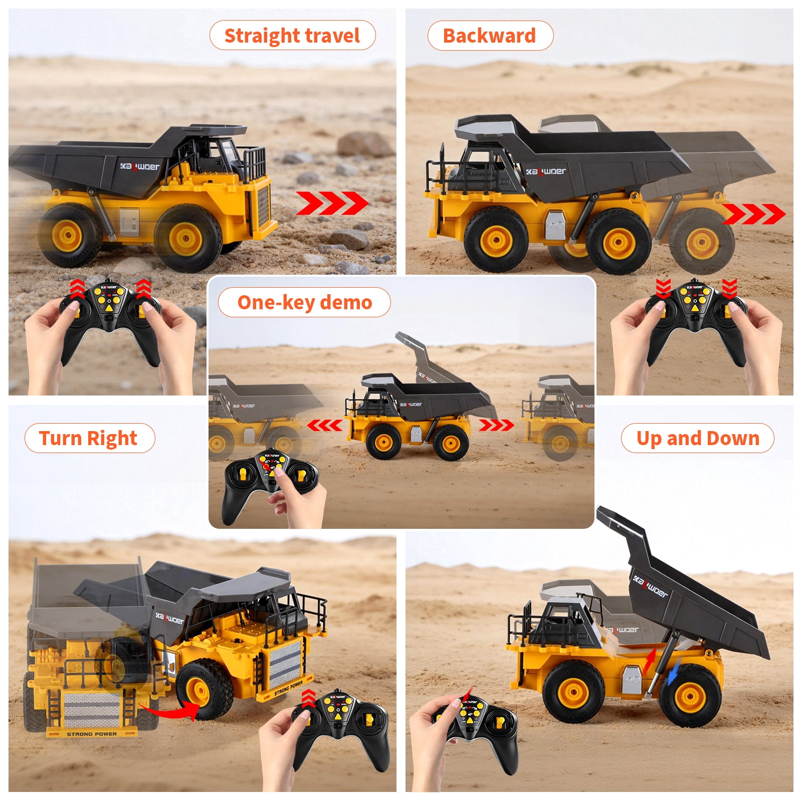 JoyStone RC Construction Vehicles Toy Set for Kids, 2.4Ghz Alloy RC Excavator and Dump Truck Toy with Light/Sounds/Auto Demo, RC Car Toys Gifts for Toddlers Boys