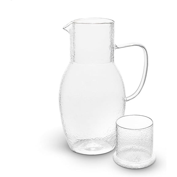 Elle Decor Bedside Pitcher Set, 44-Ounce Carafe with Cup Tumbler Doubles as A Lid, Made of Borosilicate Glass, Clear
