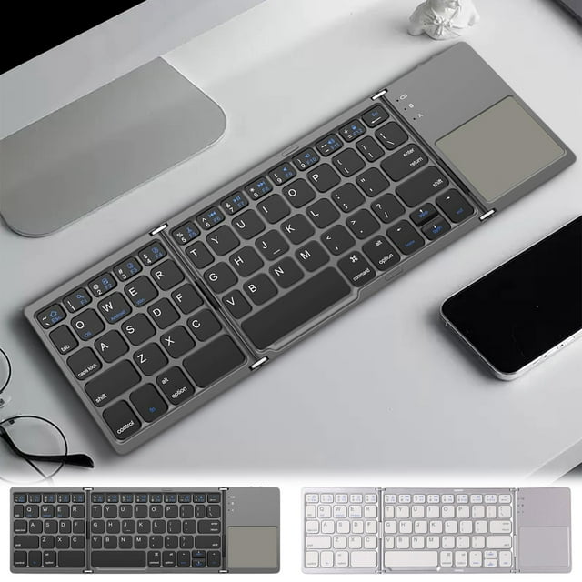 Uscallm 2Pcs Foldable Bluetooth Keyboard With Touchpad Thin Portable 3-Fold Wireless Bluetooth Keyboard For Tablets