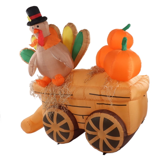 Decoración De Pavo De Patio Inflable, Carro De Calabaza De Pavo Inflable Luz LED Carro De Pavo Inflable Decoración De Patio Inflable Diseño Aerodinámico