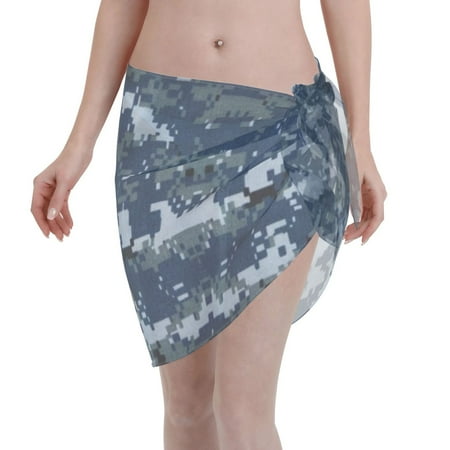 Swimsuit Coverups For Women Navy Blue Digital Camouflage Sarong Beach Bikini Wrap Sheer Short Skirt Chiffon Scarf For Swimwear