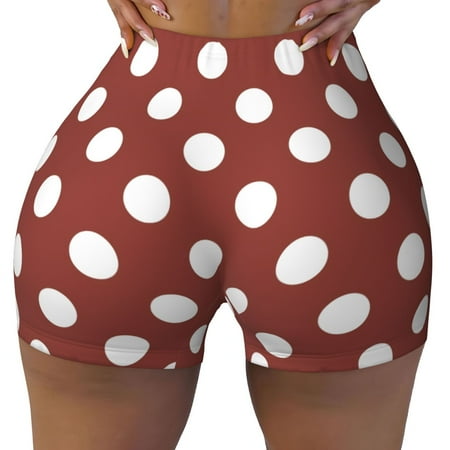 Workout Shorts Women  Maroon And White Polka Dot Biker Shorts for Women Running Gym Spandex Shorts Tummy Control