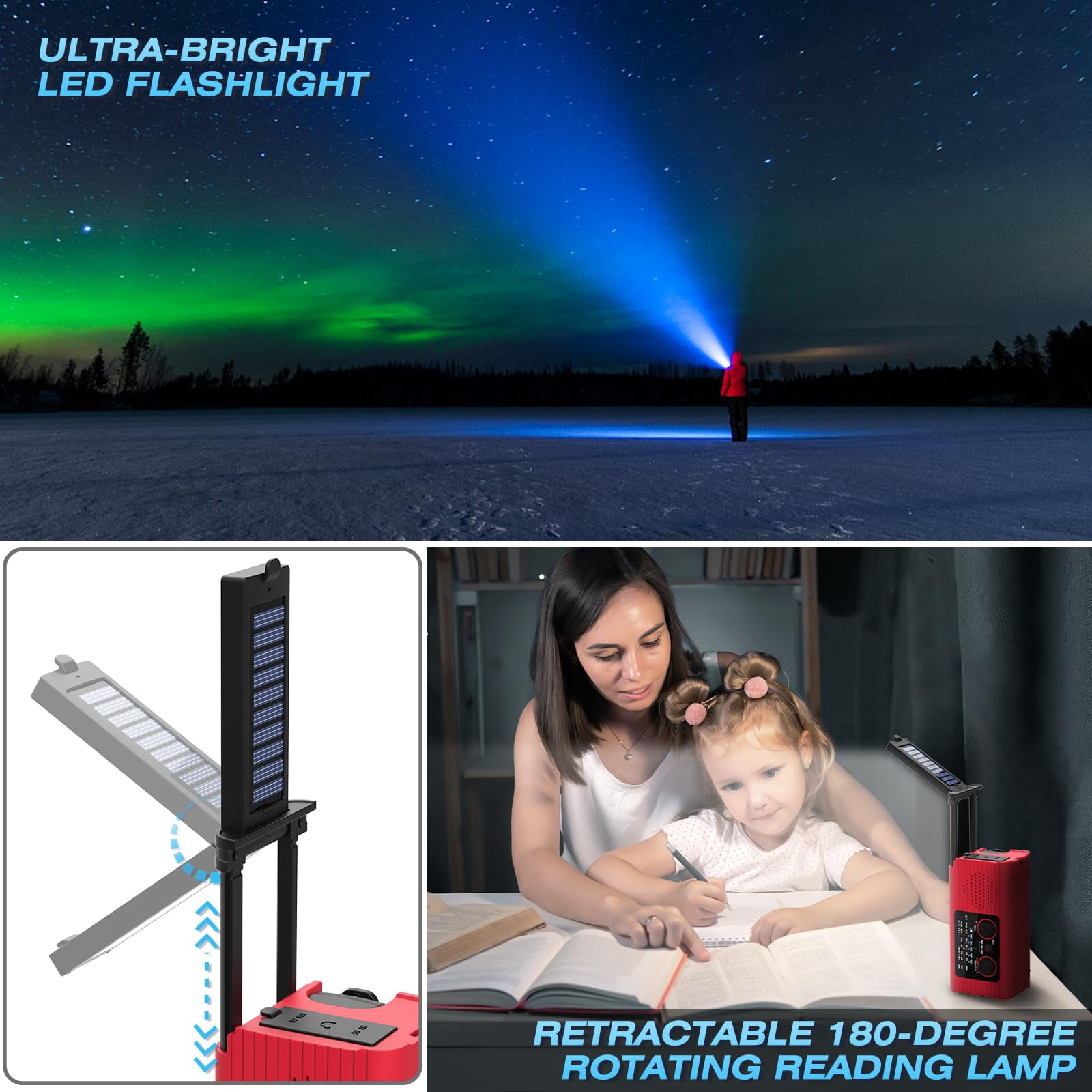 Emergency Weather Radio  4000mah Noaa Alert Solar Charging Hand Crank & Usb Charged Am/fm With Led Flashlight Reading Lamp Sos Alarm Headphone Jack For Outdoor Indoor