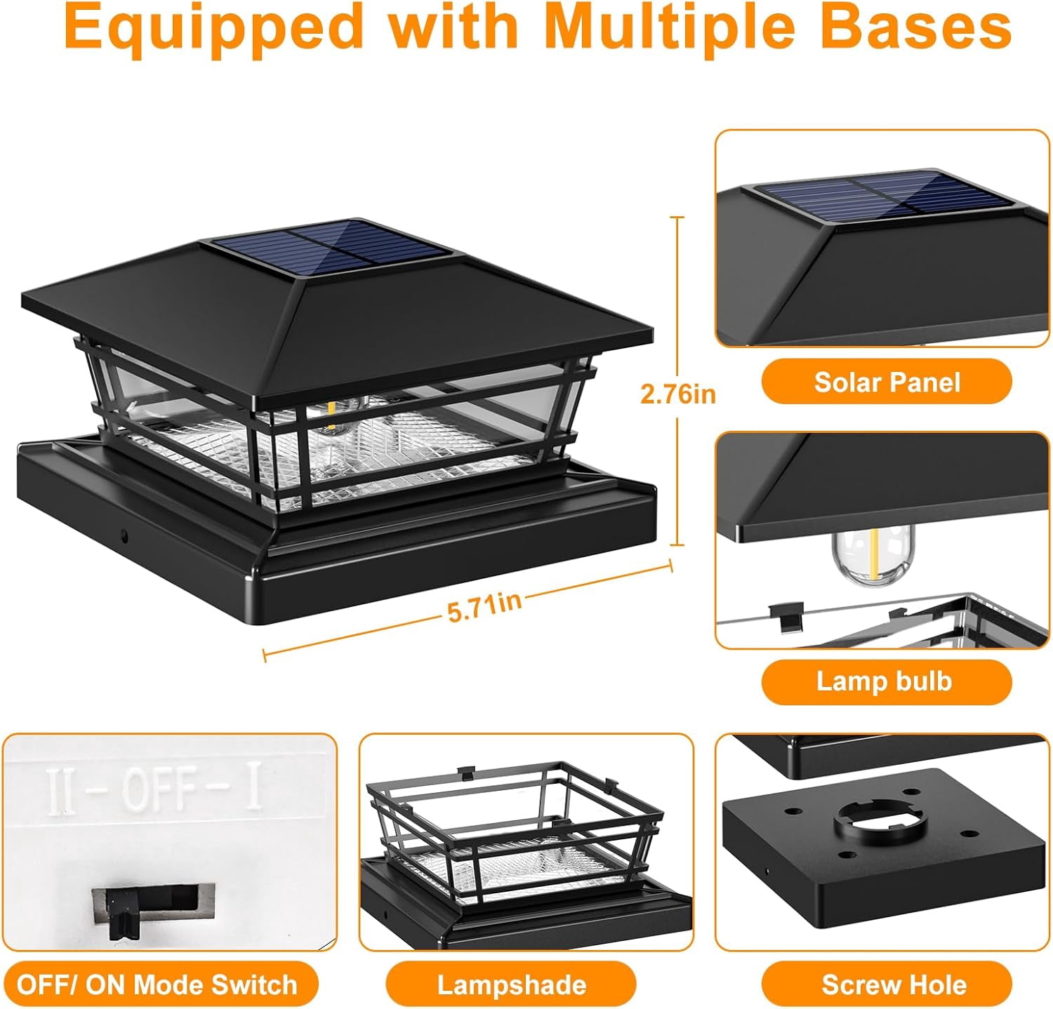 Solar Post Cap Lights Outdoor, 8 Pack, 2 Brightness Settings, Waterproof for 4x4/5x5/5.5x5.5 Wood Posts, LED Warm Light for Fence, Deck, Garden, Yard