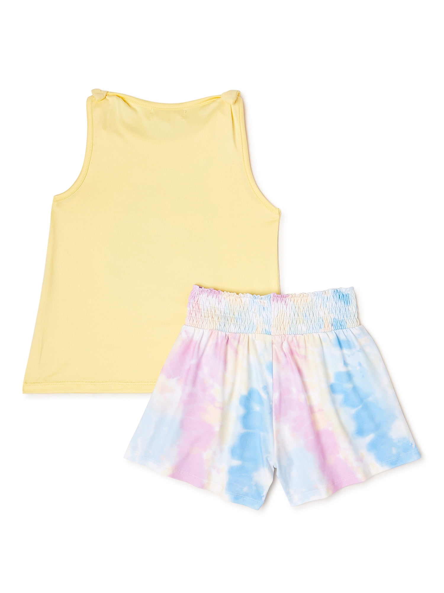 Btween Girls Sequin Tie Shoulder Tank Top and Tie Dye Shirred Shorts, 2-Piece Outfit Set, Sizes 4-12