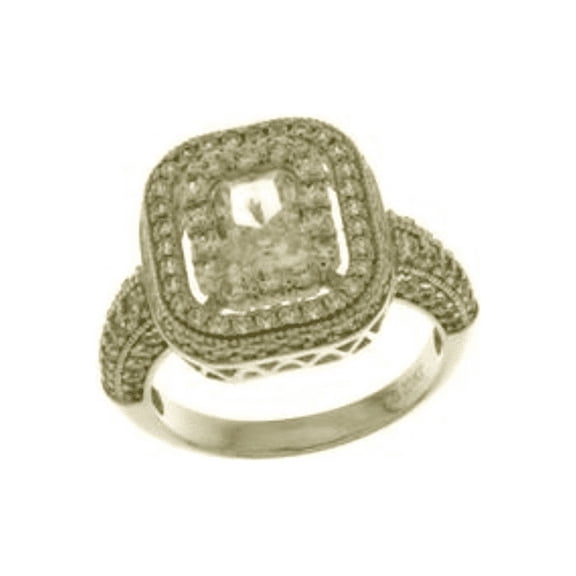 Sterling Silver Women's Halo CZ Side Stones Engagement Ring