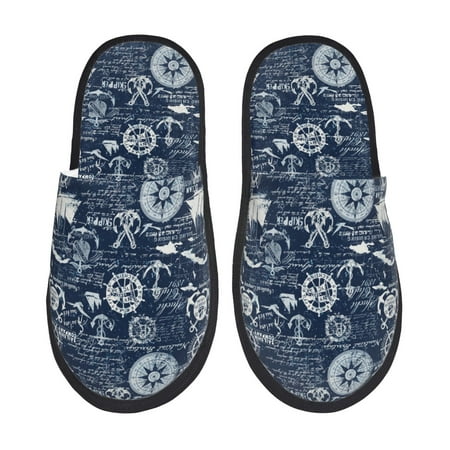 

Adobk Sailing Cruises Nautical Print Slippers Indoor Outdoor Retro Slippers House Soft Fluffy Slides Cushion Furry Slippers-Medium