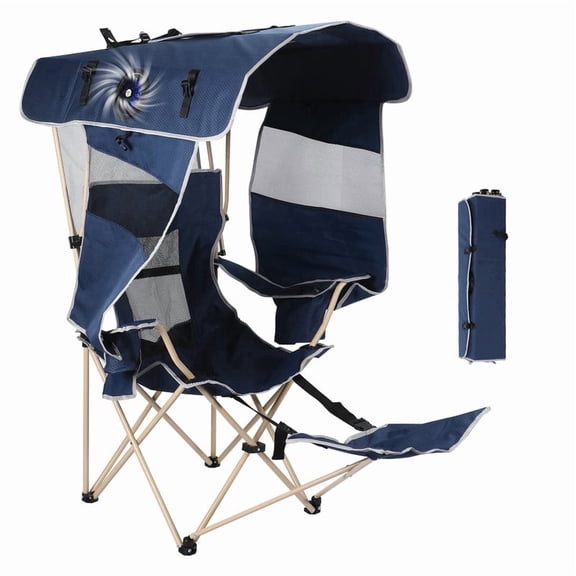 Oversized Canopy Camping Chair with USB Powered Fan, Folding Outdoor Chair with Footrest, Side Shade, and Cup Holder – Portable Umbrella Cooling Chair for Camping, Beach & Sports