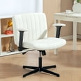 thumbnail image 2 of HOMCOM Criss Cross Chair with Arms, Wide Office Chair, No Wheels, Beige, 2 of 10