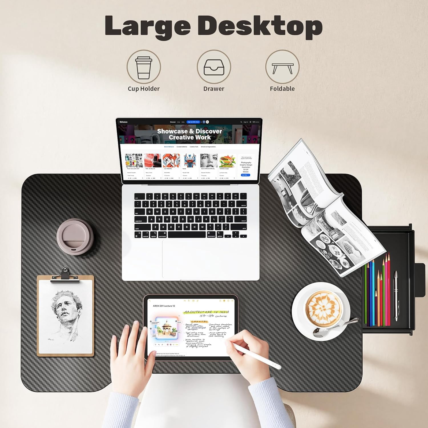 Lap Desk for Adults - Portable Foldable Bed Desk Tray Table Laptop Stand with Storage Drawer/Cup Holder,for Working Reading Writing Eating,Watching Movies for Bed Sofa Couch Floor