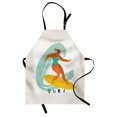 thumbnail image 1 of Wave Apron, Woman Surfer at Sea Summertime Warm Doodle Art, Unisex Kitchen Bib with Adjustable Neck for Cooking Gardening, Adult Size, Eggshell Multicolor, by Ambesonne, 1 of 4
