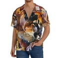 thumbnail image 1 of Balery Abstract Lion Painting Camisa Casual de Manga Corta con Botones para Hombre, Texturizada, Estilo Cubano, para Playa, Verano-Small, 1 of 5