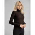 thumbnail image 4 of Ribbed Sweaters for Women Cute High Neck Knitted Warm Fitted Sweater Coffee Color One size, 4 of 8