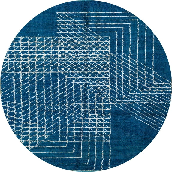 Ahgly Company Indoor Round Abstract Blue Ivy Blue Abstract Area Rugs, 6' Round
