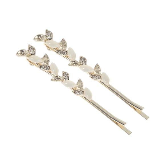 Unique Bargains 1 Pair Bobby Pin Leaf Shape Hair Clips Silver Tone White