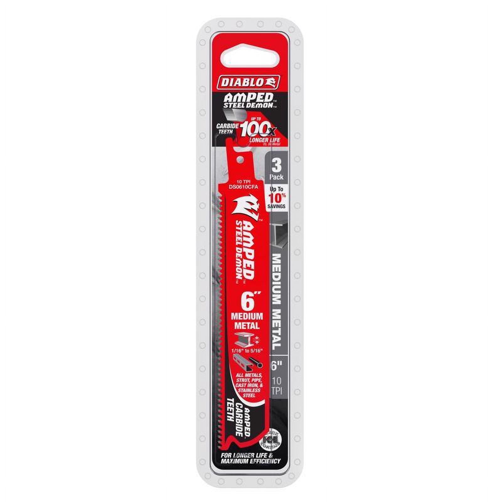 Freud DS0610CFA3 Reciprocating Saw Blade Set Demo Demon Amped 6" Carbide Tipped Medium Metal 10 TPI Red