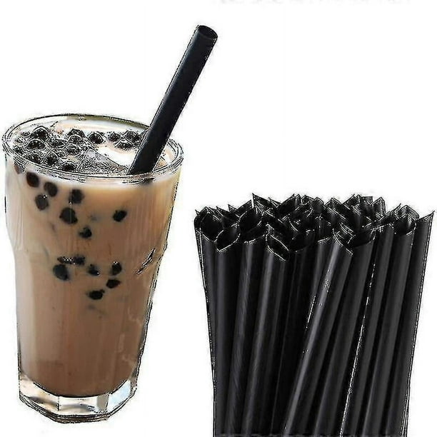 100pcs Disposable Plastic Drinking Straws Black Boba Bubble Tea Straw Tubes For Drinks Individually Packed